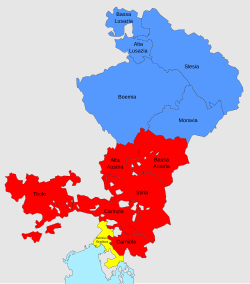 Map of the Habsburg hereditary lands around 1526. The County of Gorizia in yellow.