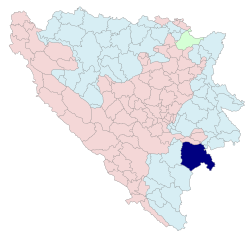 Location of Foča within Bosnia and Herzegovina