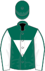 Dark green, white inverted triangle, white sleeves, green seams, green cap