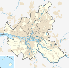 Mapa konturowa Hamburga, w centrum znajduje się punkt z opisem „Chilehaus”