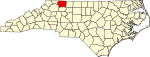 Mapa de Carolina del Norte con la ubicación del condado de Surry