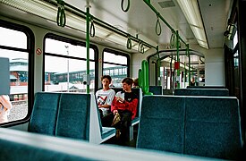 The Supertram in Sheffield, England has moveable straps