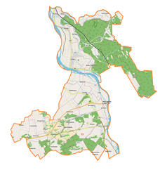 Mapa konturowa gminy wiejskiej Puławy, na dole nieco na prawo znajduje się punkt z opisem „Góra Puławska”