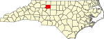 Mapa de Carolina del Norte con la ubicación del condado de Forsyth