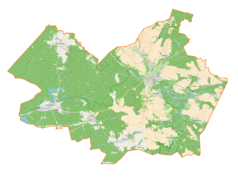 Mapa konturowa gminy Narol, blisko centrum po lewej na dole znajduje się punkt z opisem „Płazów”