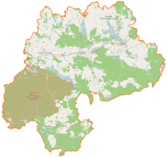 Mapa konturowa powiatu drawskiego, u góry znajduje się punkt z opisem „Ordensburg Krössinsee”