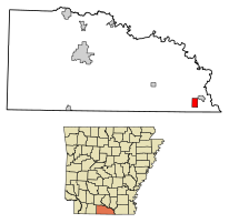 Location of Huttig in Union County, Arkansas.