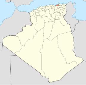 Harta provinciei Jijel în cadrul Algeriei