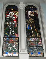 Window in Valescure France with St George and St Michael. Image courtesy Lindsay Benoist.