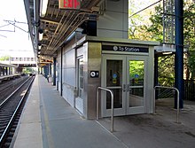 Doors to an elevator on a railway platform