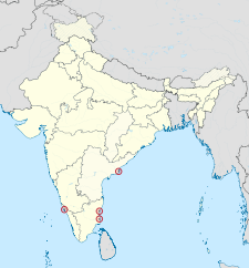 Peta India dengan letak Puducherry / புதுச்சேரி ditandai.