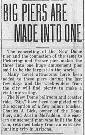 "Big Piers Are Made Into One" Evening Vanguard, June 10, 1922