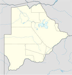 Mapa konturowa Botswany, na dole nieco na prawo znajduje się punkt z opisem „Gaborone”