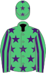 Emerald green, purple stars, striped sleeves and stars on cap