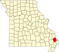 Map of Misuri highlighting Scott County