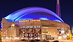 The roof of the Rogers Centre illuminated during the night in 2008.