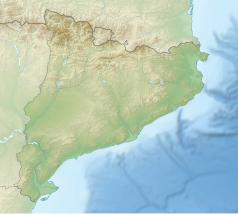 Mapa konturowa Katalonii, na dole nieco na lewo znajduje się punkt z opisem „Salou”