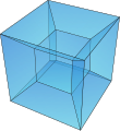 Every edge is shared by three or more faces in a 4-polytope, as seen in this projection of a tesseract.