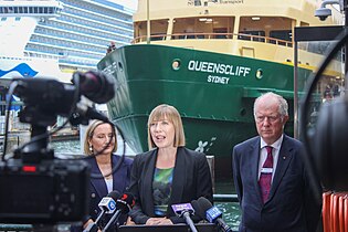 Queenscliff being returned to service on the 27th of November 2023. Transport Minister Jo Haylen is seen at a press conference before the vessel embarks on its first service since its retirement in 2021.