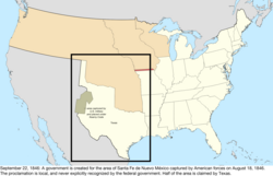 Map of the change to the United States in central North America on September 22, 1846