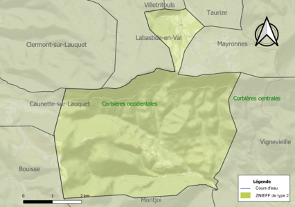 Carte de la ZNIEFF de type 2 sur la commune.