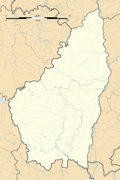 Mapa konturowa Ardèche, po lewej nieco na dole znajduje się punkt z opisem „Borne”