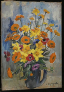 Bouquet de jonquilles et coquelicots, peinture sur toile non datée[5] (collection particulière).