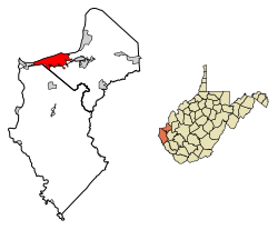 Location of Huntington in Cabell County, West Virginia.