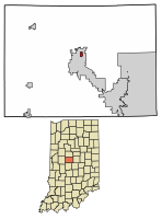 Location of Ulen in Boone County, Indiana.