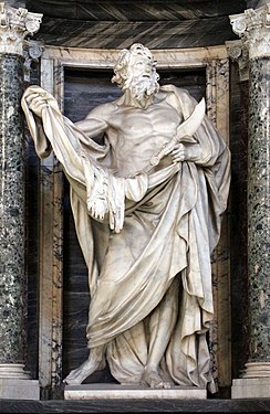 Aposteln Bartolomaios. Skulptur utförd av Pierre Legros den yngre i San Giovanni in Laterano.