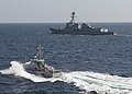 Yemen Coast Guard patrol boat Sana'a and USS Dewey transit the Red Sea in 2014