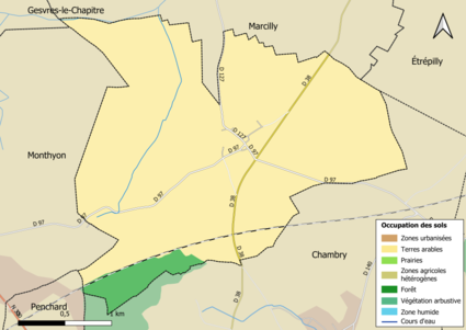 Carte des infrastructures et de l'occupation des sols en 2018 (CLC) de la commune.