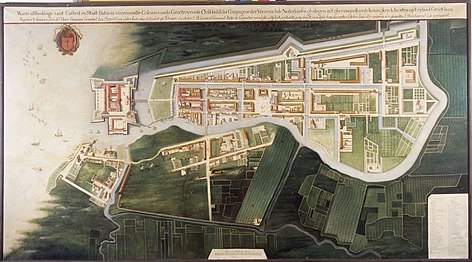 Reproductie van een plattegrond van Batavia uit circa 1627, collectie Wereldmuseum Amsterdam