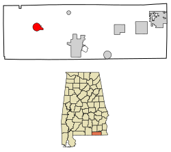 Location of Samson in Geneva County, Alabama.