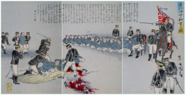 Drawing of Japanese soldiers behead Chinese POWs during the First Sino-Japanese War (1894-1895)