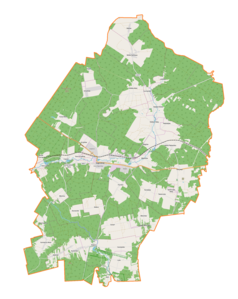 Mapa konturowa gminy Stąporków, w centrum znajduje się punkt z opisem „Nieborów”