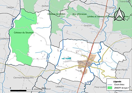 Carte des ZNIEFF de type 1 sur la commune.