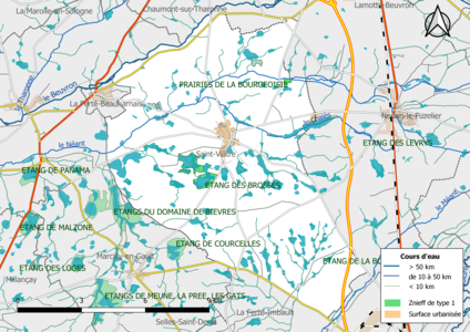 Carte des ZNIEFF de type 1 localisées sur la commune[Note 2].