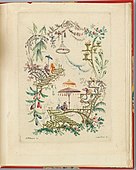 Ornamental Design from "Nouvelle suite de cahiers chinois a l'usage des Dessinateurs et des peintres"; after 1775; etching with colored inks à la poupé on off-white laid paper; Cooper Hewitt, Smithsonian Design Museum (New York City)