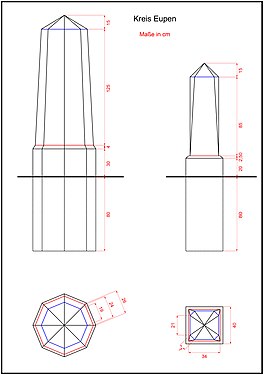 Maße der Grenzsteine im Kreis Eupen