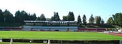 Blick aufs Dreiflüssestadion in Passau