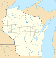 Mapa konturowa Wisconsin, blisko centrum po prawej na dole znajduje się punkt z opisem „Appleton”