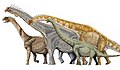 Razni sauropodi, s lijeva na desno: Camarasaurus, Brachiosaurus, Giraffatitan, Euhelopus.