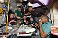 The crew having dinner in Node 1