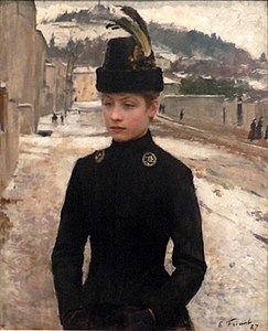 Jeune Nancéienne dans un paysage de neige (1887).