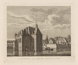 Kasteel en dorp Gellicum, door Hermanus Petrus Schouten (1762 - 1822)