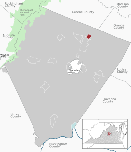 Location of the Piney Mountain CDP within the Albemarle County