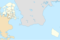 Mapa konturowa Regionu Stołecznego, po lewej znajduje się punkt z opisem „Frederiksberg”