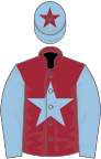 Maroon, light blue star and sleeves, light blue cap, maroon star