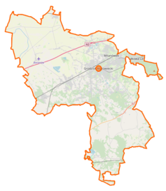 Mapa konturowa powiatu grodziskiego, u góry po lewej znajduje się punkt z opisem „Cegłów”